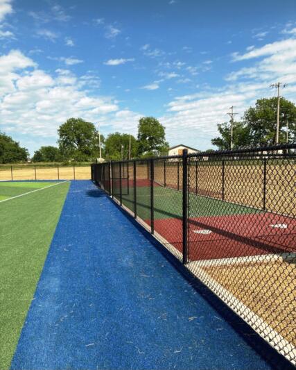 Commercial chain link fence, black vinyl coated - Marionville High School - Marionville, Missouri