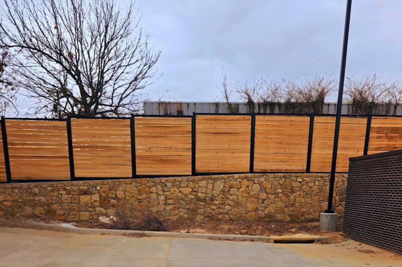 Horizontal cedar fence with steel frame - Euless Fire - Euless, Texas